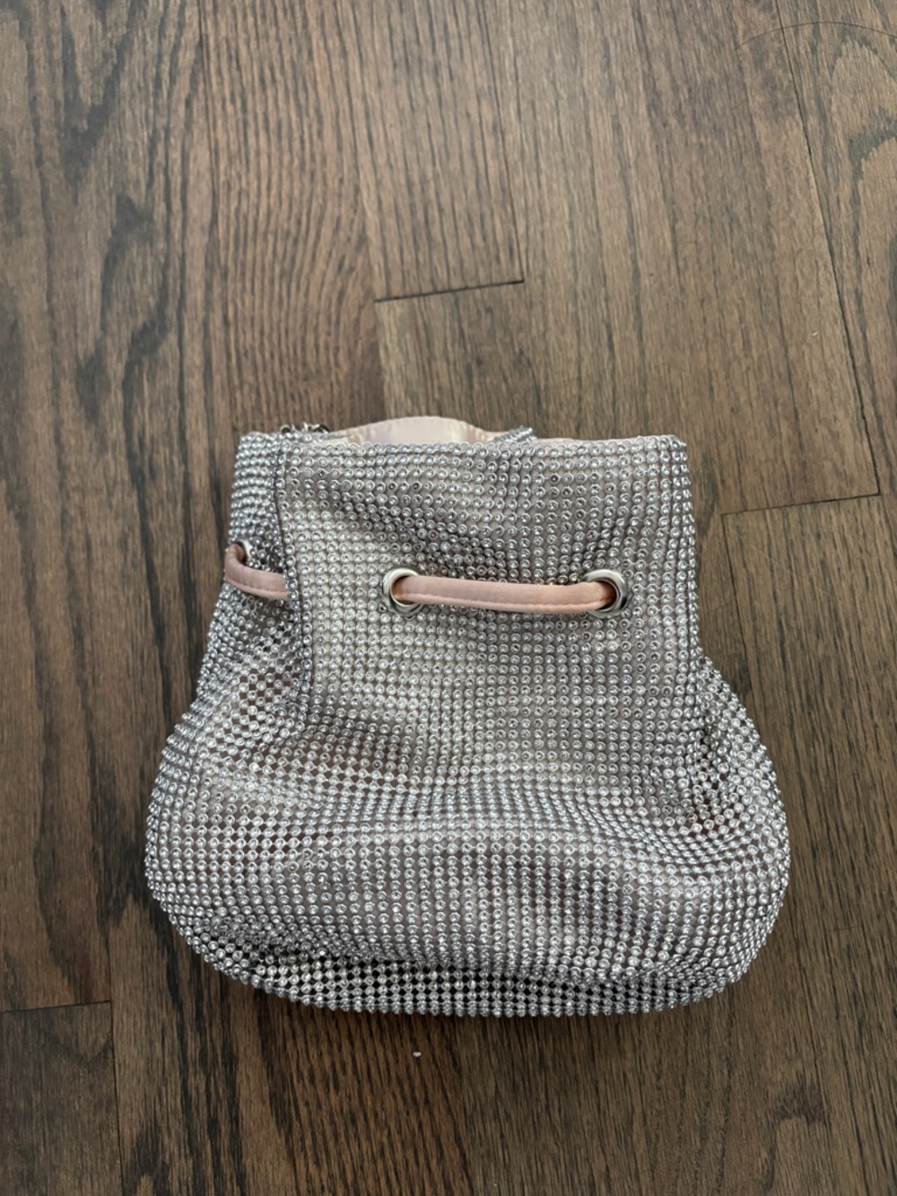 Silver and Pink Chain Drawstring Bag